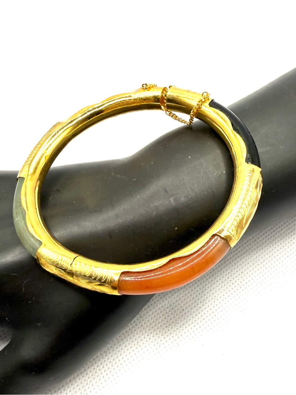 Jade  Multi-Color Hinged Bangle Bracelet in Chinese Box